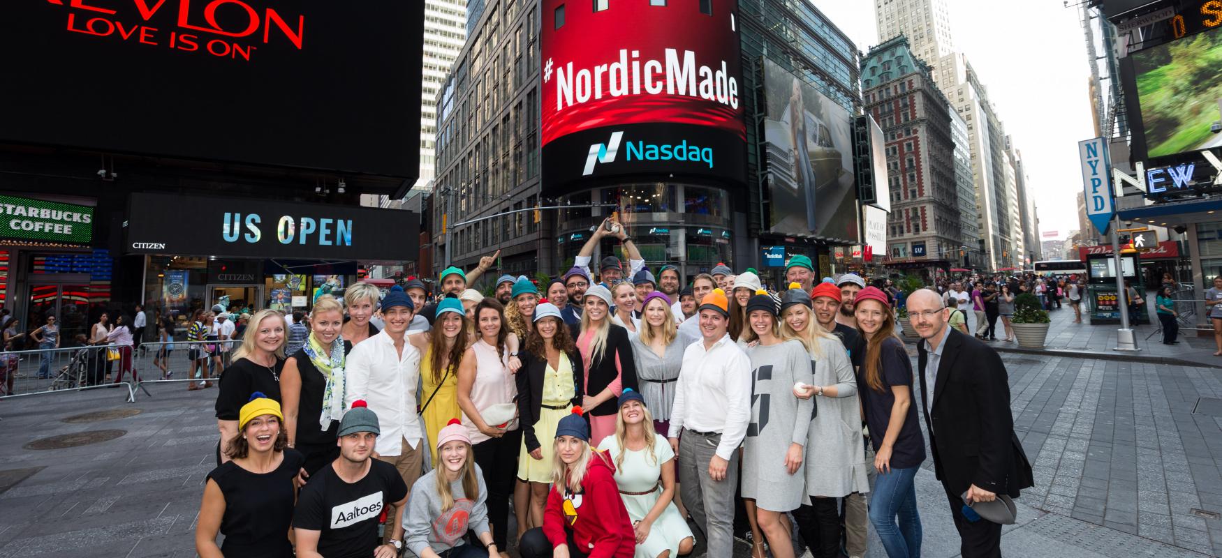 The Nordic Made team is gathered at Times Square in New York