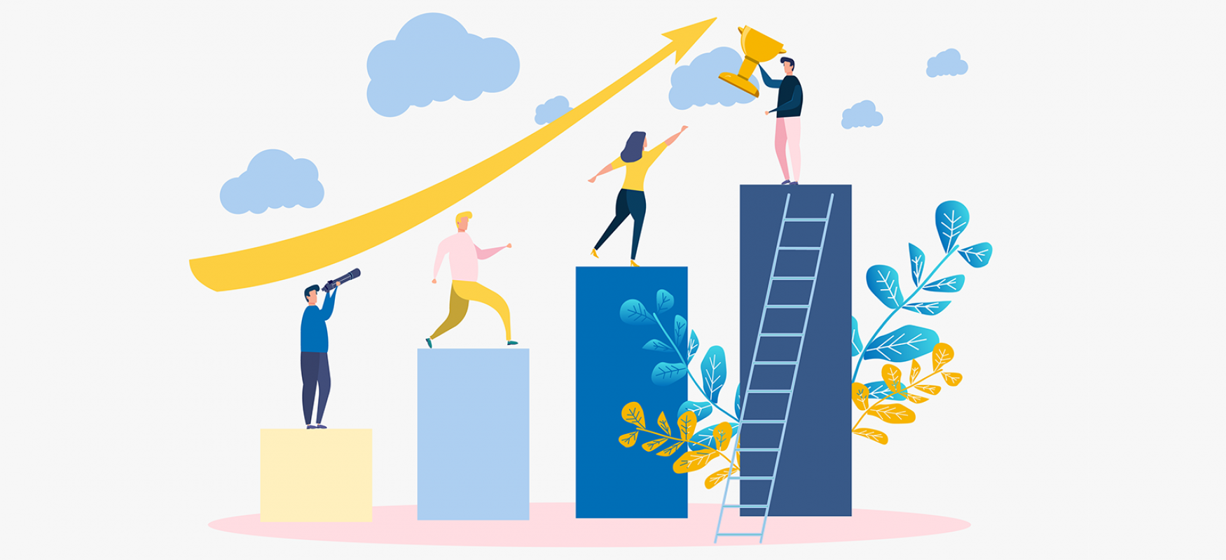 illustration: four people climbing a growth chart