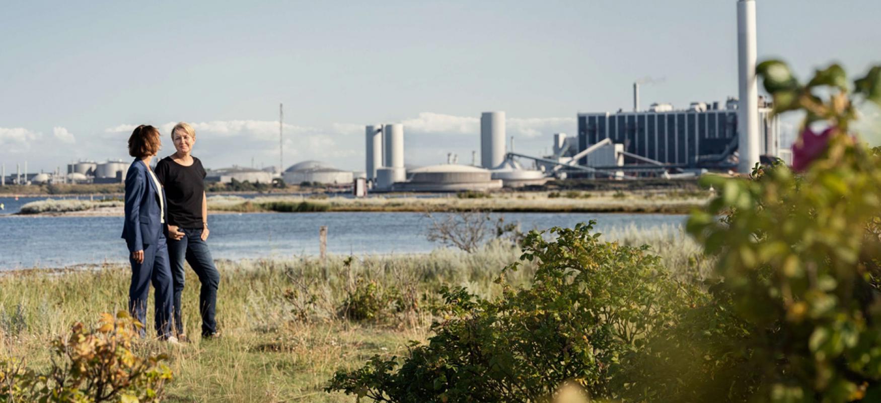 View of Kalundborg Industry with two peole in the forground
