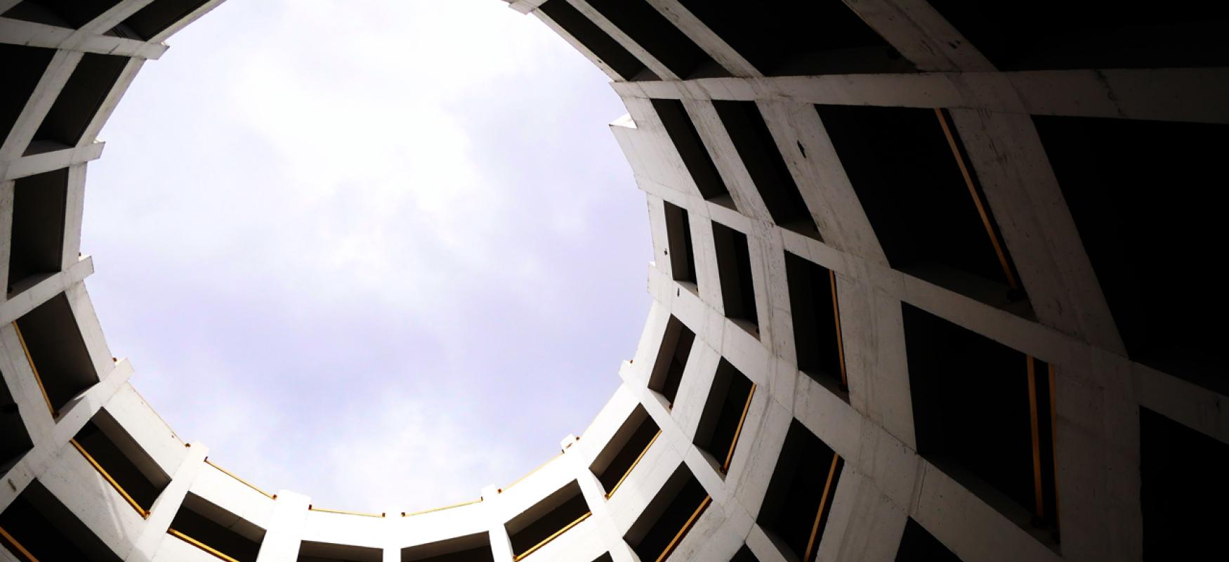 Looking up a circular building. Photo Carl Newton