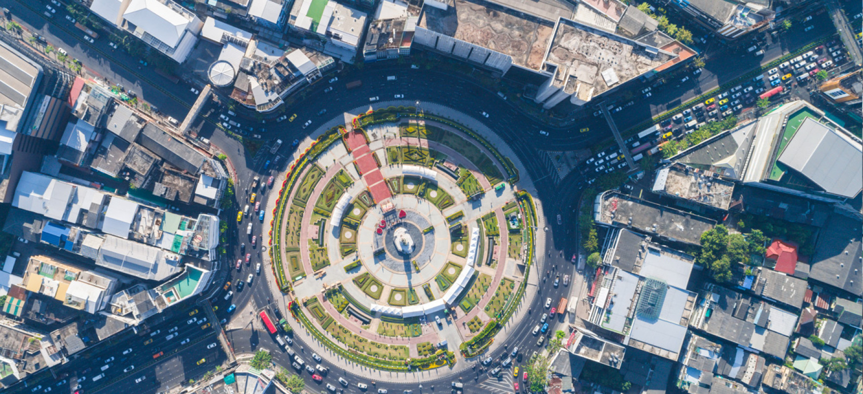 Birds eye view of roundabout in a city