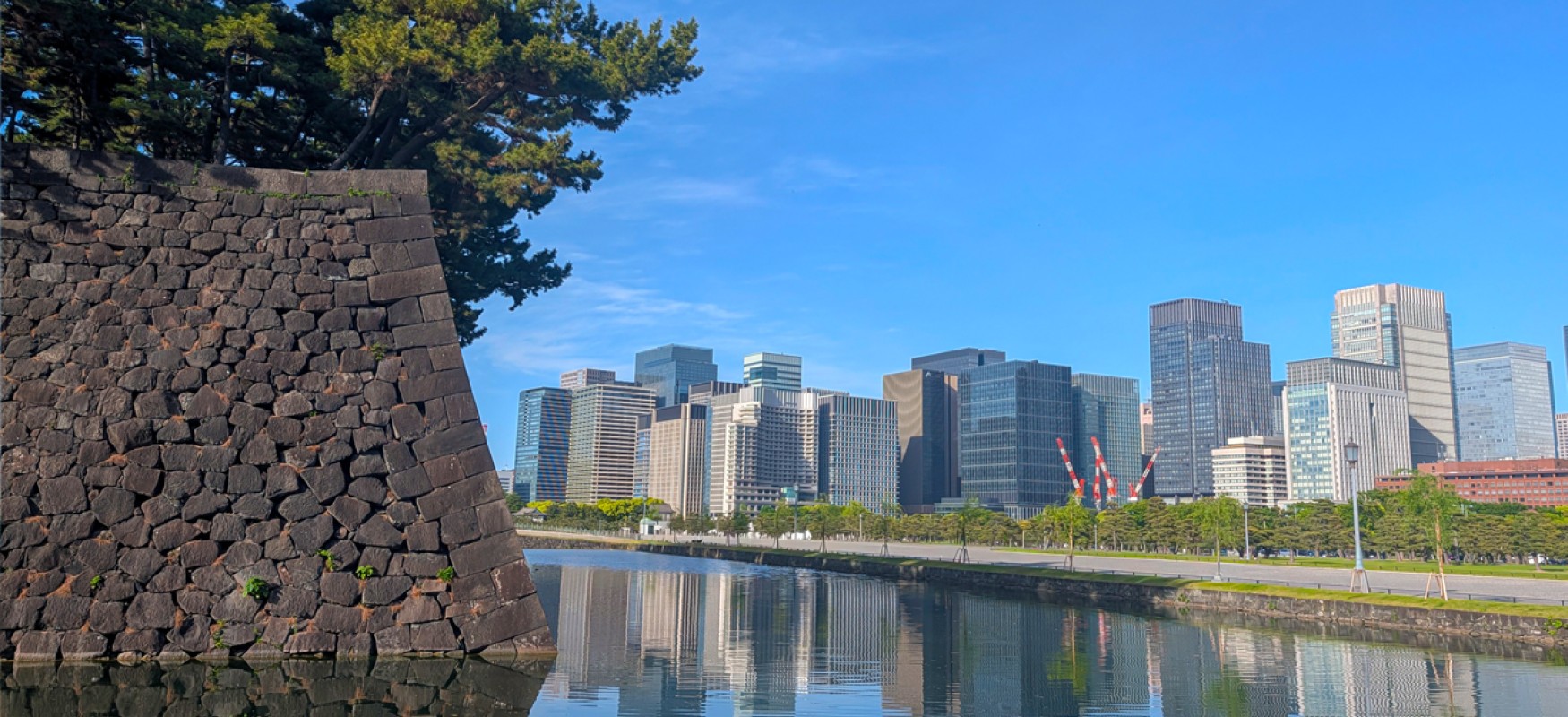 Tokyo skyline and the wall of the Emperors palace