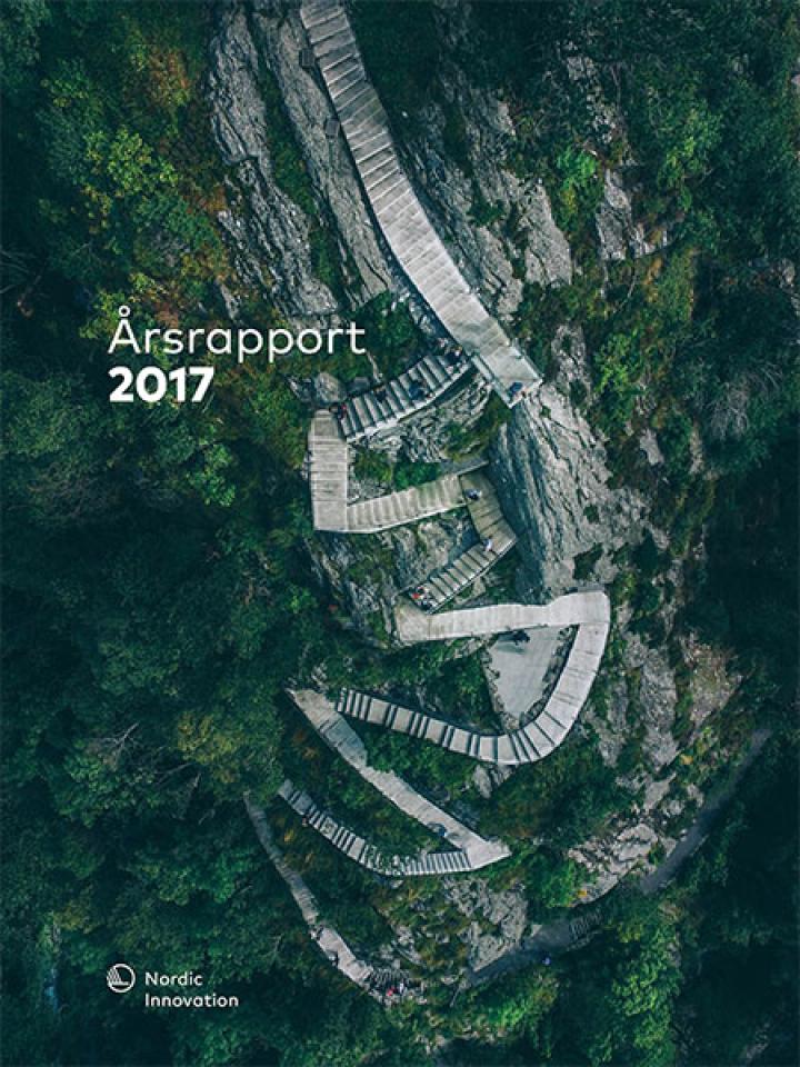 Nordic Innovation's annual report front page. Stairs outside.