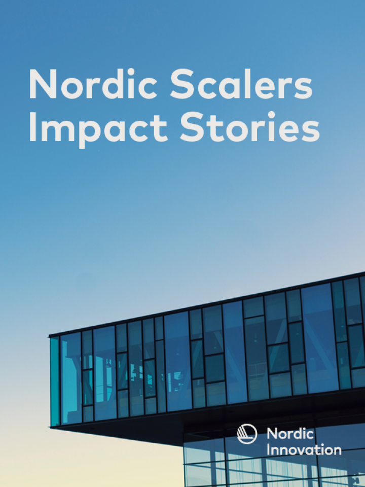 Frontpage: Nordic Scalers Impact Stories written on a picture of a buliding with clear skies in the background.