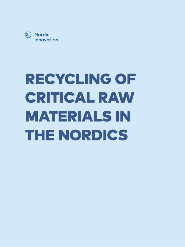 Blå side med titel: Recycling of Critical Raw Materials