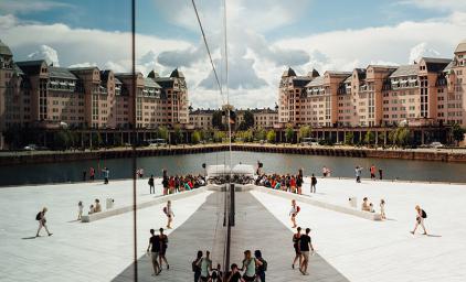 The Oslo Opera House with Havnelageret in the background.