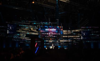 Slush 2018 dark room with light on the main stage.