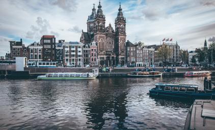 Bulidings in Amsterdam seen from the water