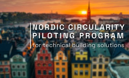 Nordic Circularity Pilot logo over blurry image of a city